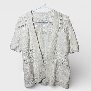 LOFT Open Knit Crochet Cardigan Womens Small White Cotton Linen Boho cottagecore